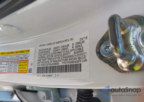 2018 Honda Accord Sport 2.0T z USA, uszkodzony, nr VIN 1HGCV2F36JA038826